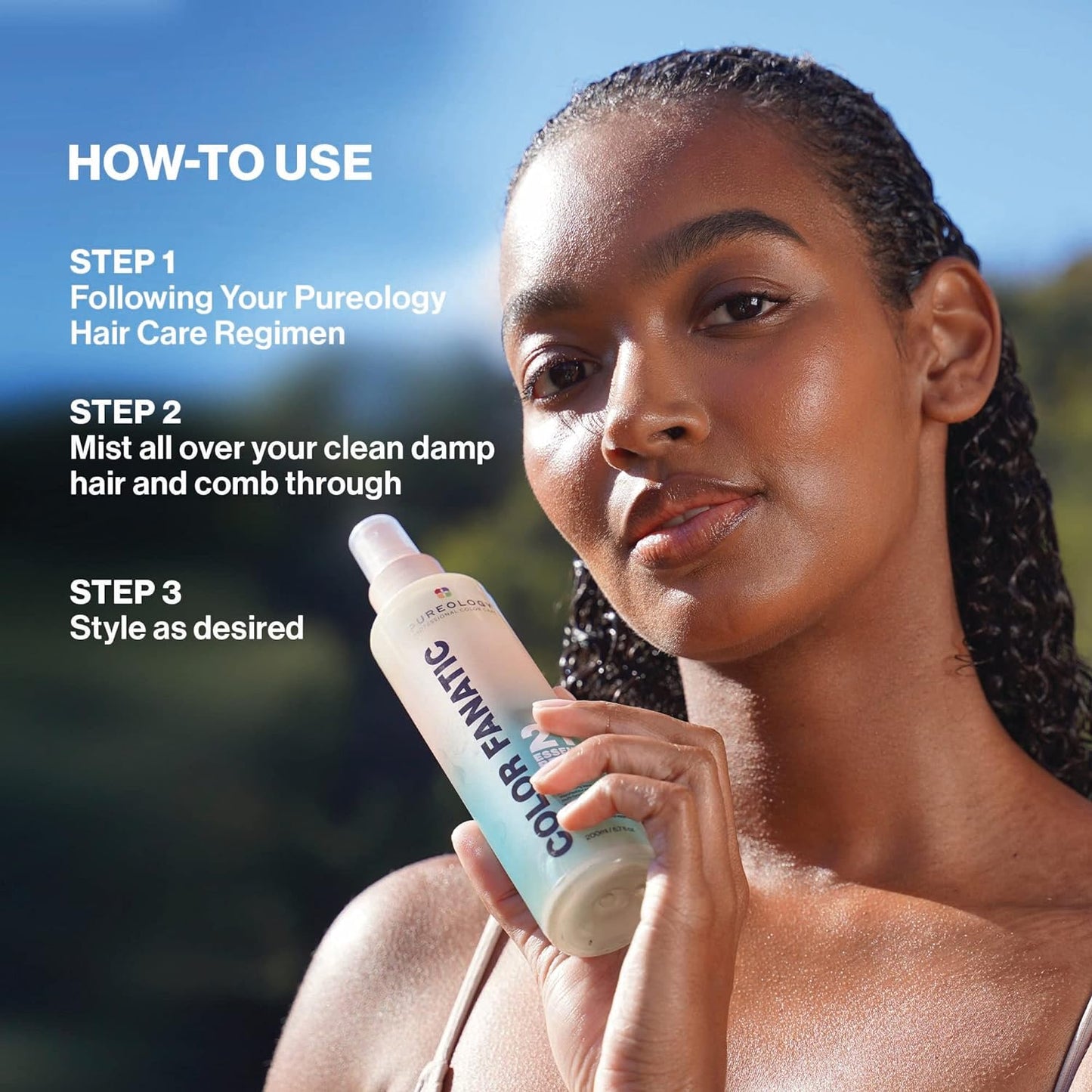 Pureology Colour Fanatic Leave-in Treatment Spray how-to use steps for better hair care.