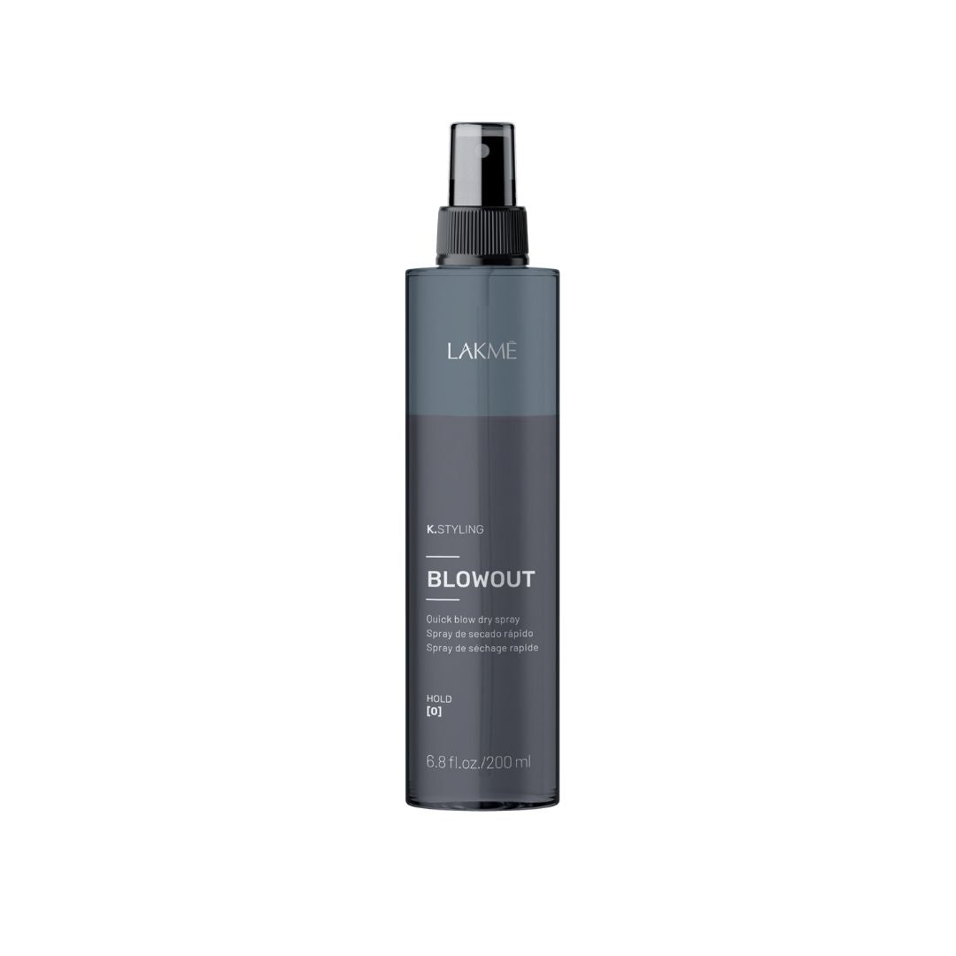 K.Styling Blowout Quick Blow Dry Spray bottle with a sleek design for reducing drying time and providing thermal protection.