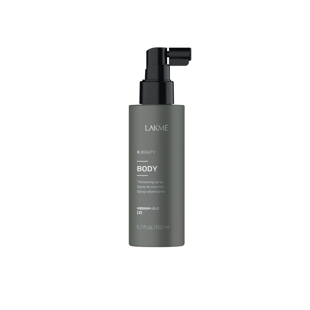 K.Beauty Body Thickening Spray bottle with pump for adding volume and shine to fine hair, 150ml, medium hold.