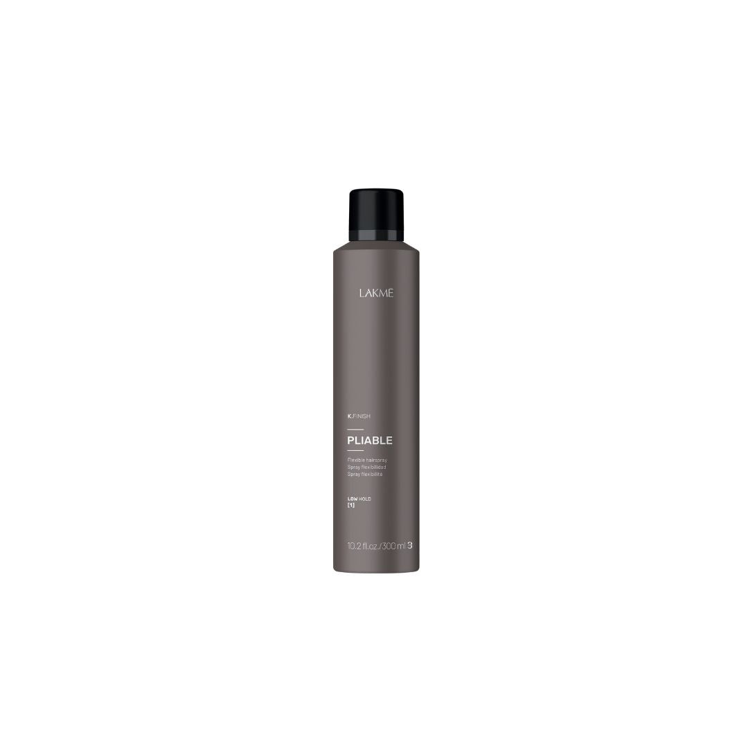 K.Finish Pliable Flexible Hair Spray bottle for natural hold and shine, suitable for all hair types.