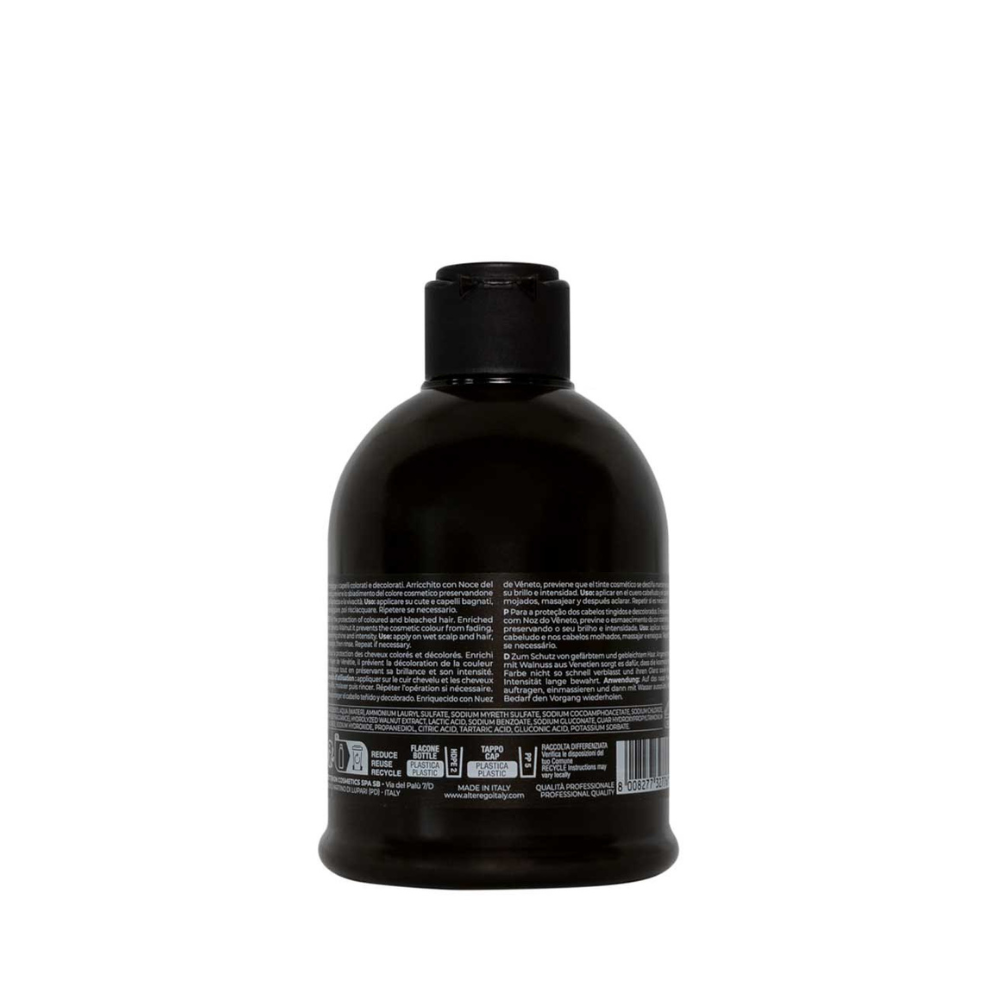 Back view of Color Care Shampoo bottle highlighting ingredients and usage instructions. Free from sulfates and parabens.