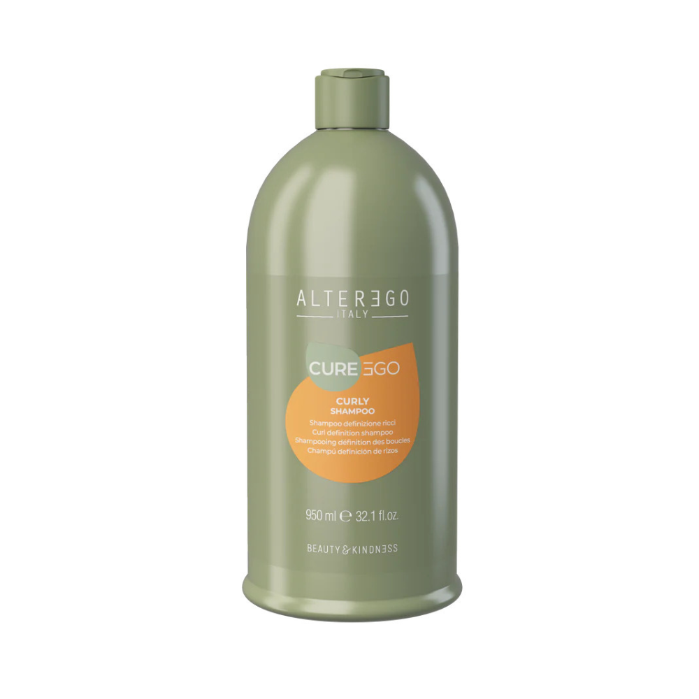 Curly Hair Shampoo by ALTER EGO, 950ml bottle, hydrates and defines curls while reducing frizz and enhancing shine.