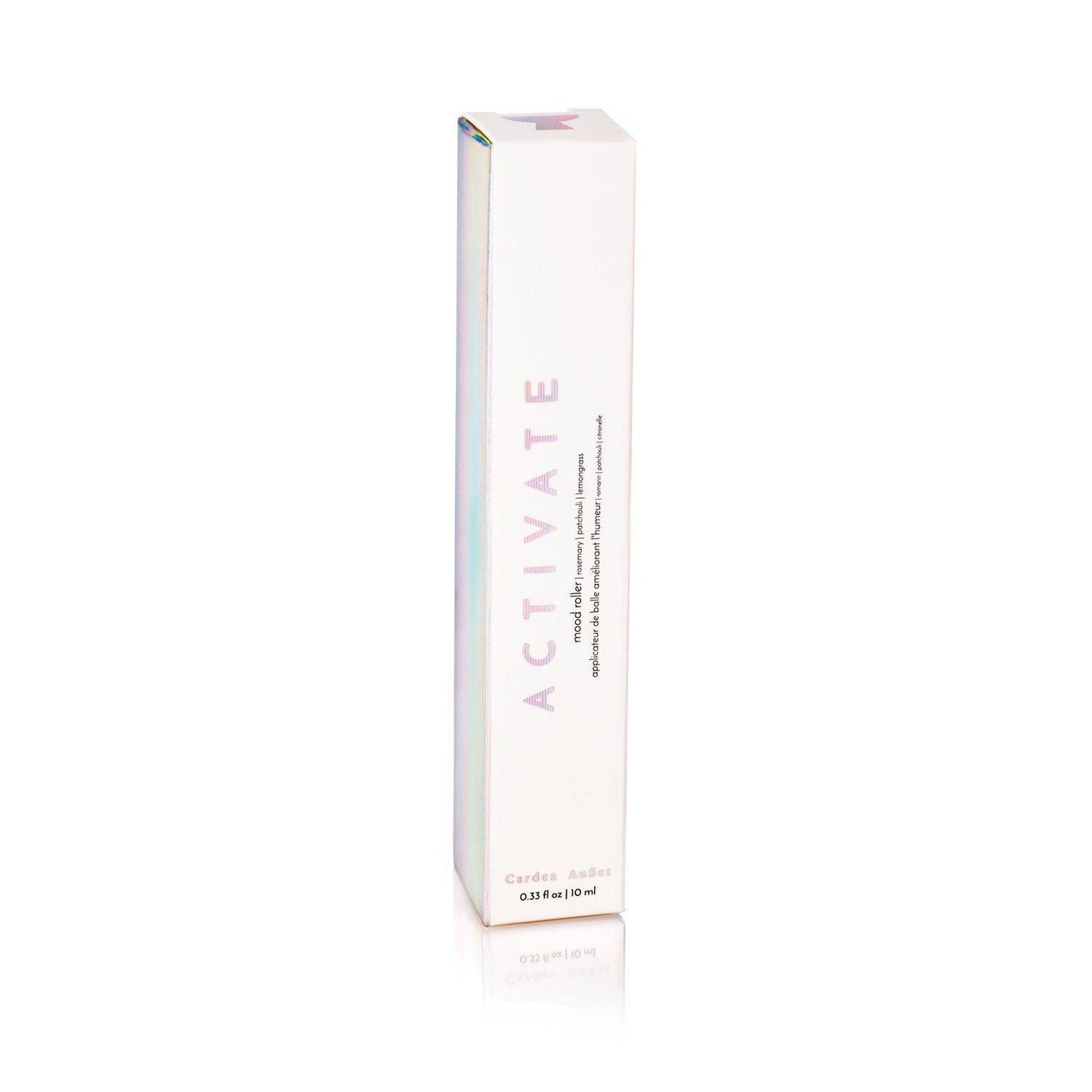 "Activate skincare serum packaging box on white background"