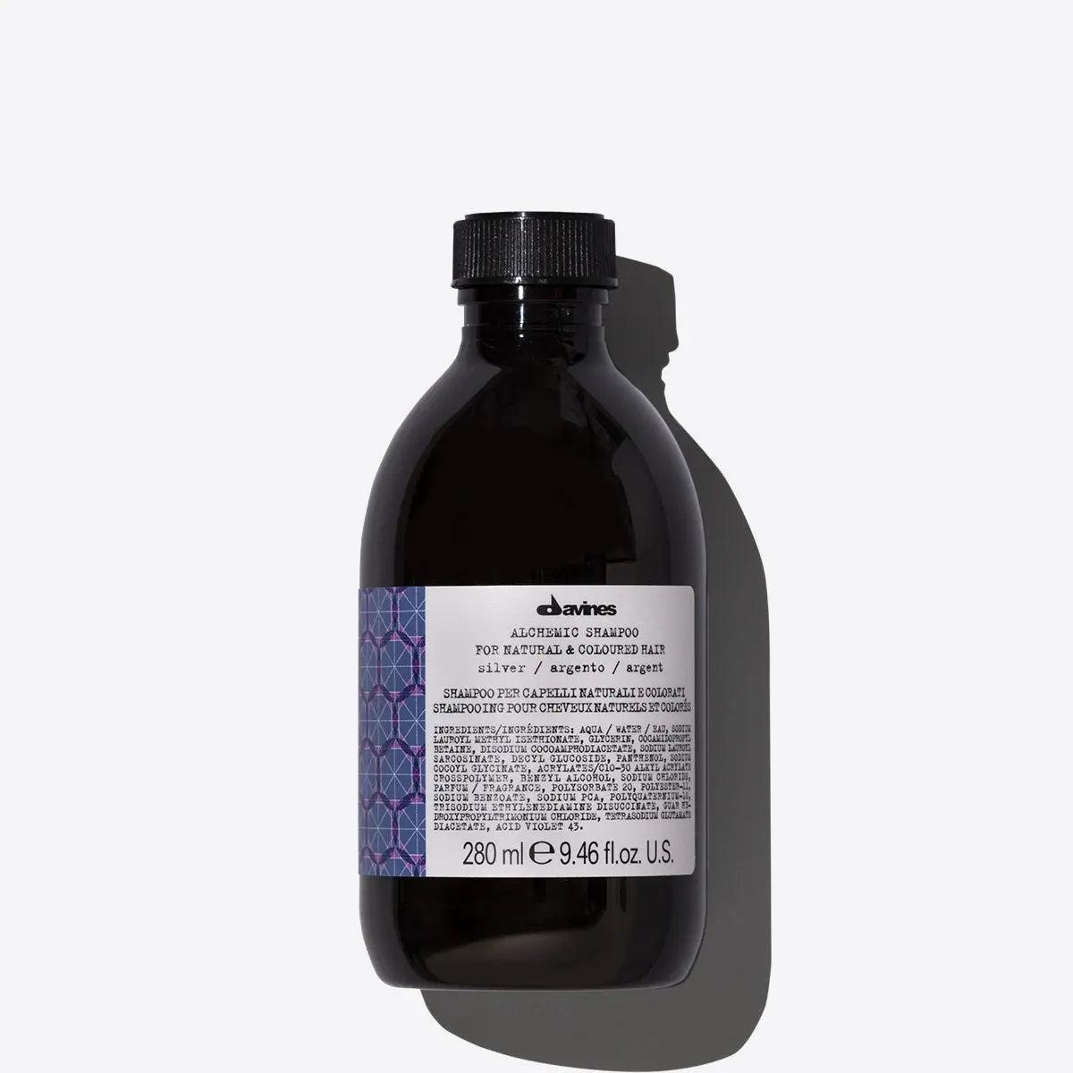 Alchemic Shampoo Silver bottle, 280ml, color-enhancing shampoo for cool blonde tones, Davines product.