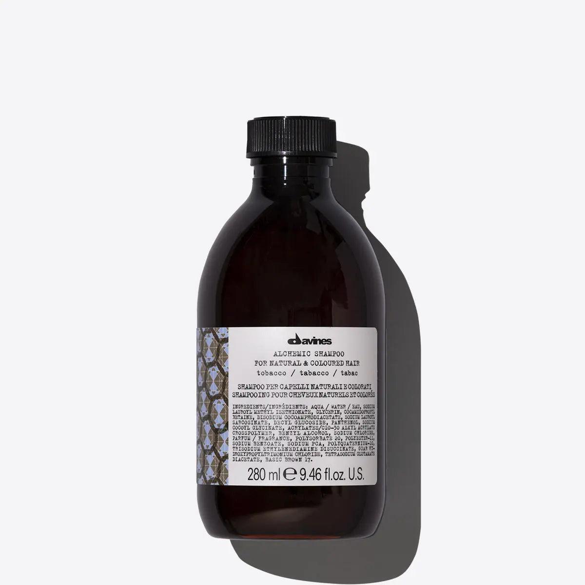 Alchemic Shampoo Tobacco bottle for enhancing lighter brunette hair tones, 280ml by Davines.