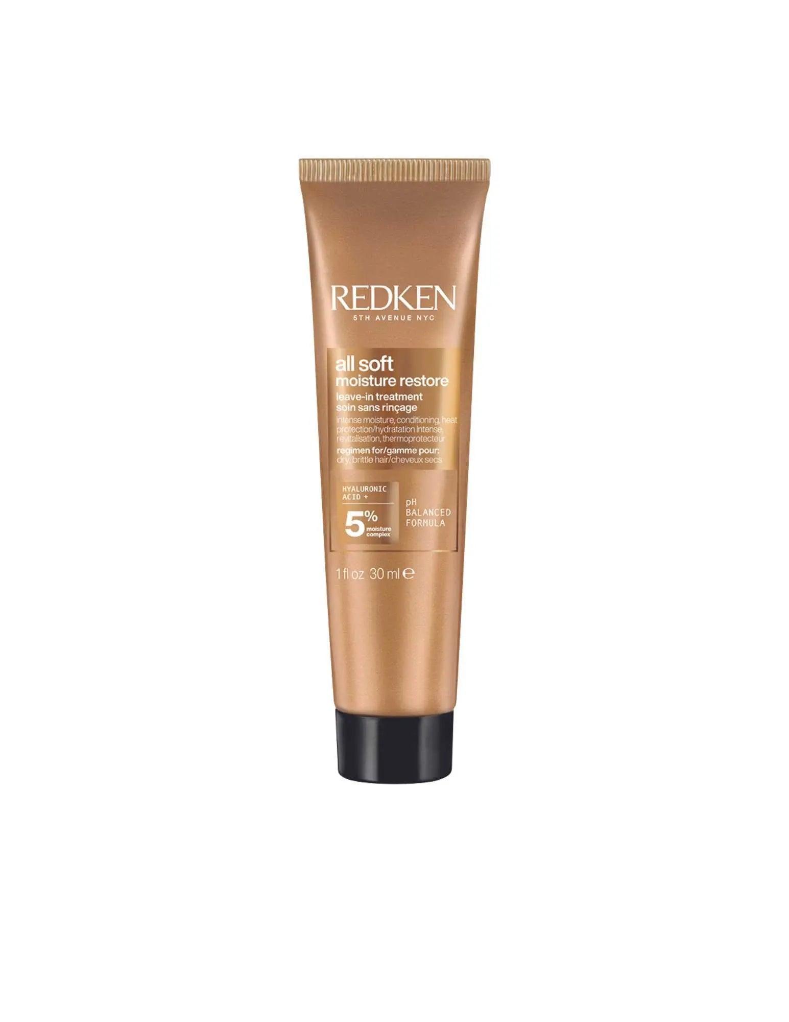 Redken All Soft Moisture Restore intensive hair treatment for deep hydration and moisture restoration in dry hair.