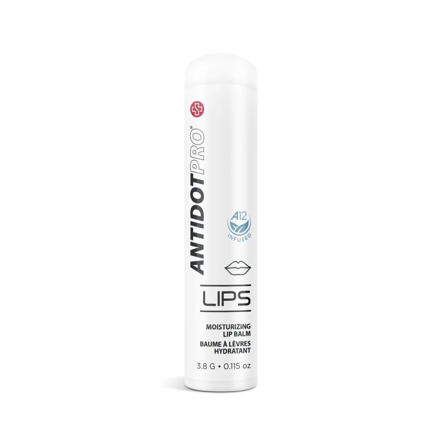 AntidotPro moisturizing lip balm in a 3.8g tube, designed for hydration and healing of dry, cracked lips.