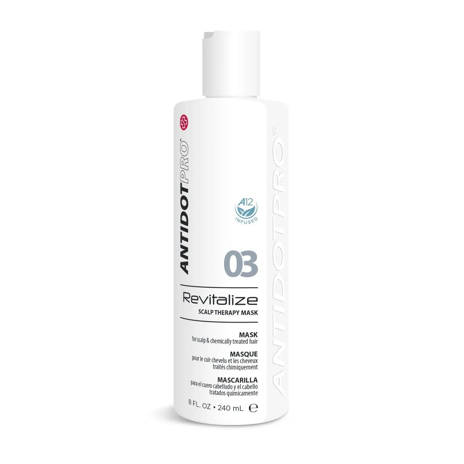 AntidotPro Revitalize Scalp Therapy Mask, 240ml bottle for soothing scalp treatment and revitalization.
