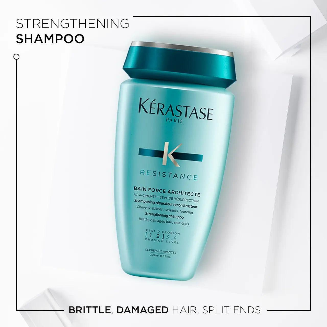 Kérastase Resistance Bain Force Architecte Shampoo for strengthening brittle, damaged hair, and split ends