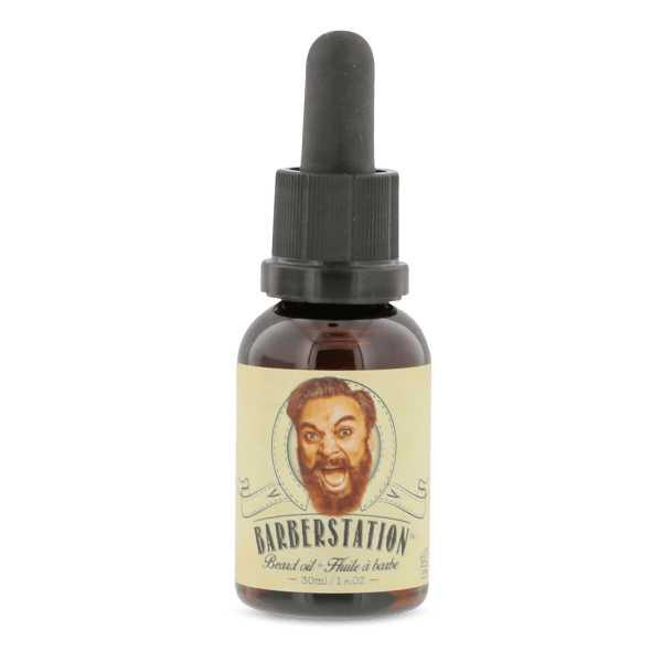 Barberstation Beard Oil bottle with dropper for softening and conditioning beard hair and skin underneath.