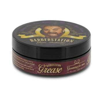 Barberstation Grease 120 ml pomade in a black container, ideal for styling vintage hairstyles with medium hold and high sheen.