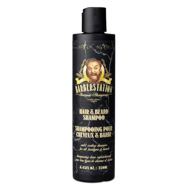 Barberstation Hair & Beard Shampoo bottle, 250ml, suitable for daily use with a refreshing mint scent.