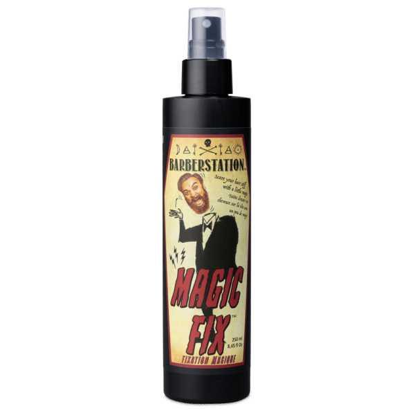 Barberstation Magic Fix grooming spray bottle for strong hold and all-day styled hair, 250 ml size.