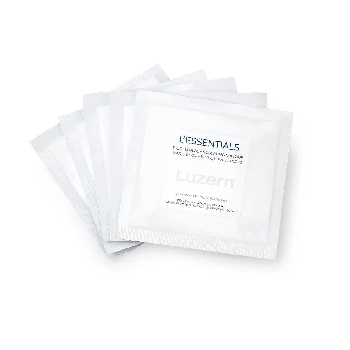 Five individually packed Bio-Cellulose Sculpting Masques by Luzern for intense hydration and skin revitalization.
