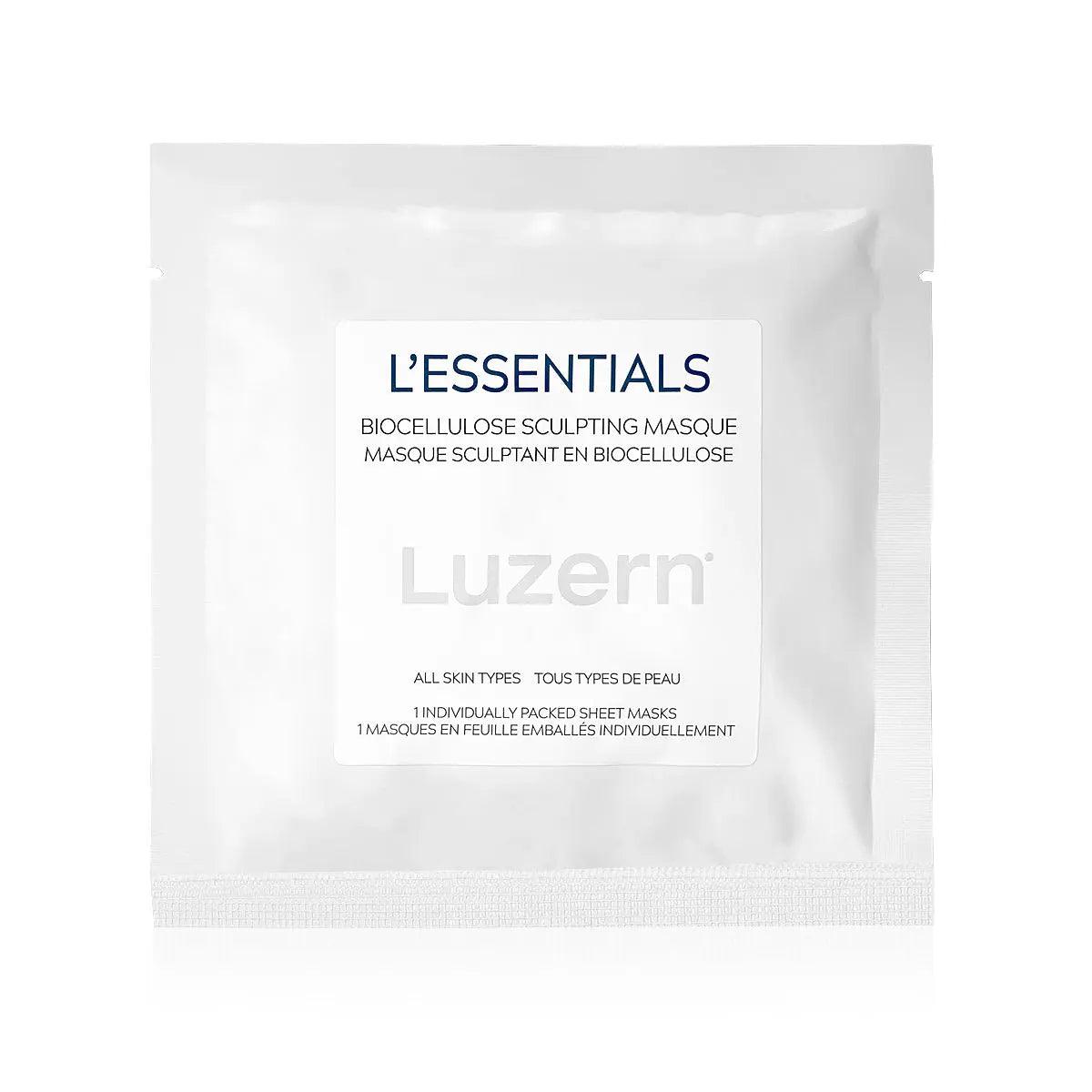 Bio-Cellulose Sculpting Masque by Luzern in individual packaging for all skin types, promoting hydration and radiance.