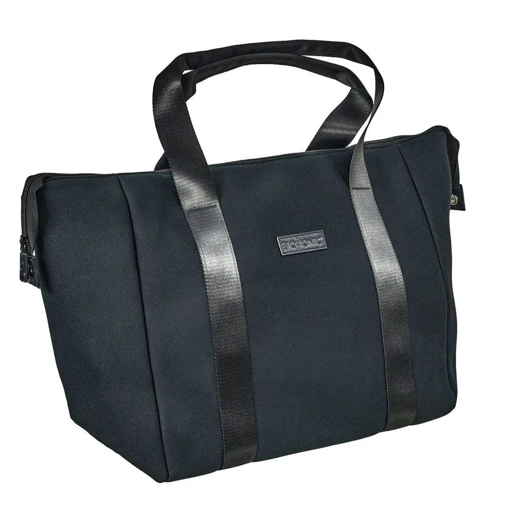 Black neoprene bag for professional styling tools, featuring sturdy handles and sleek design for hair styling essentials.