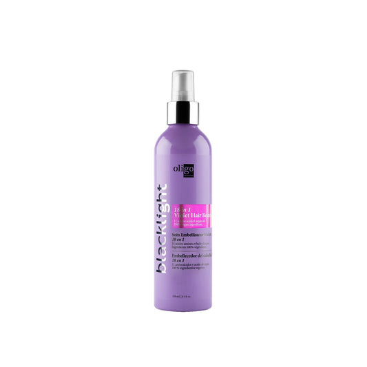 Bottle of Blacklight 18 in 1 Violet Hair Beautifier mist, lightweight hair treatment for shine and tonality neutralization.
