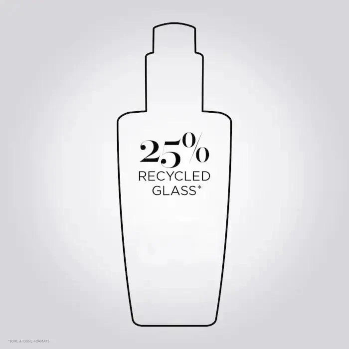 Skincare bottle made from 25% recycled glass, showcasing eco-friendly and sustainable packaging.
