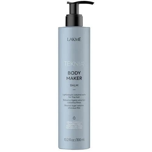 Lakme Body Maker Balm in lightweight bottle, enhances hair strength and volume with revitalizing wild herb fragrance.