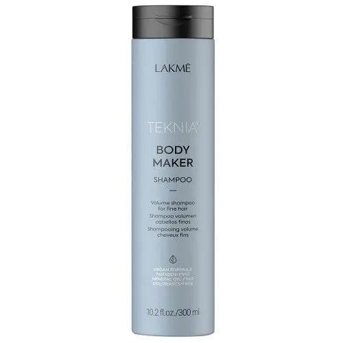 Body Maker Shampoo by Lakmé in a sleek bottle, designed for volume and strength with a refreshing wild herb fragrance.