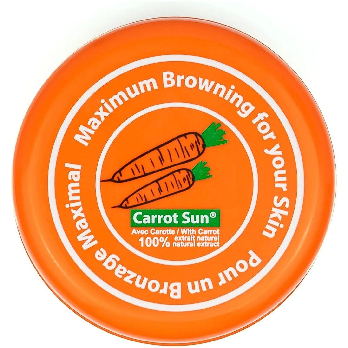 Carrot Sun tanning cream with carrot extract, promoting maximum browning for deeper, long-lasting tans.