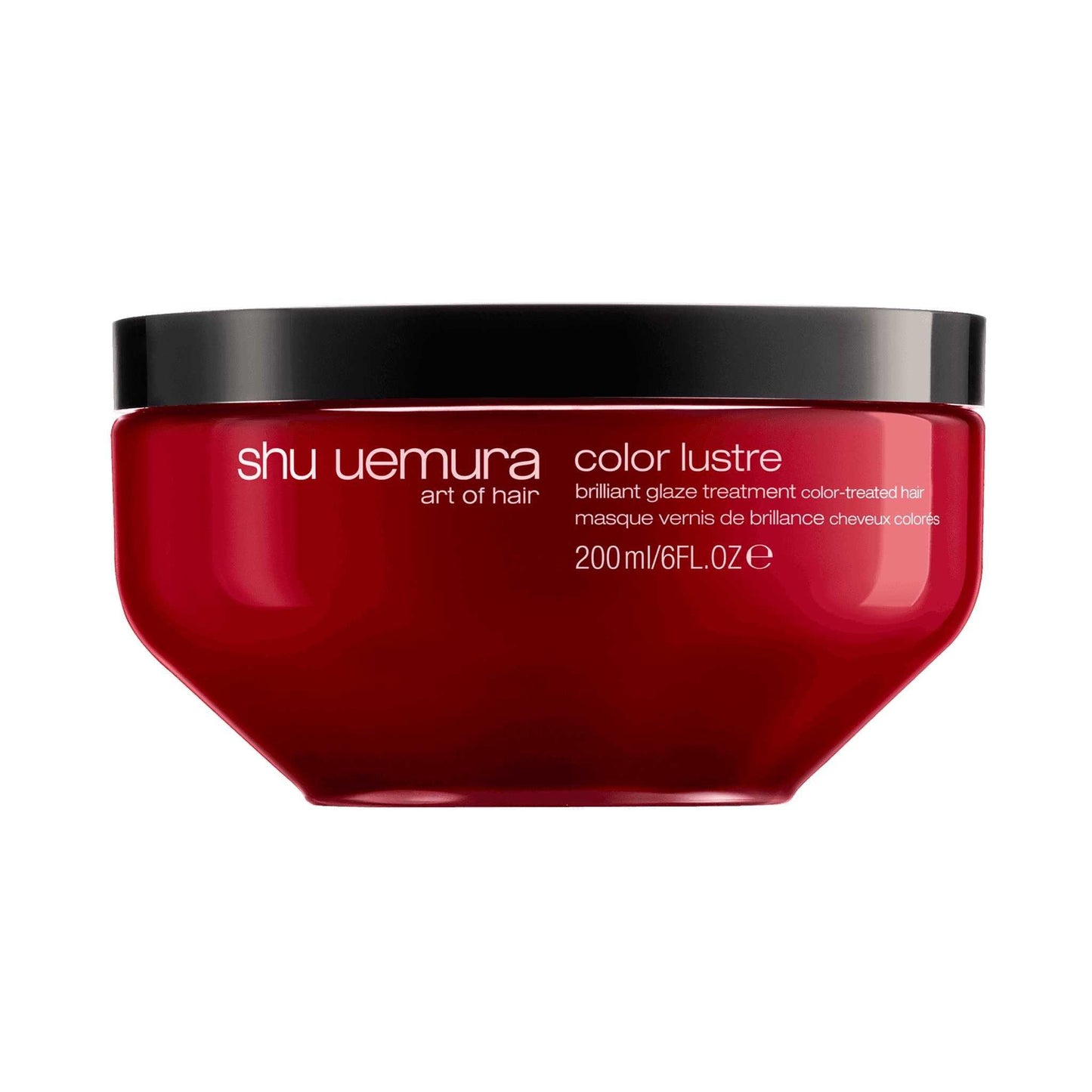 Shu Uemura Color Lustre Treatment for color-treated hair in 200ml jar, enhances shine and protects against fading.