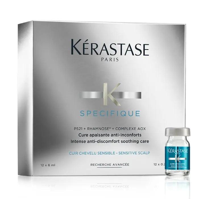 Kérastase Cure Apaisante Intense scalp treatment for sensitive scalp, soothing relief in a 12-pack box.