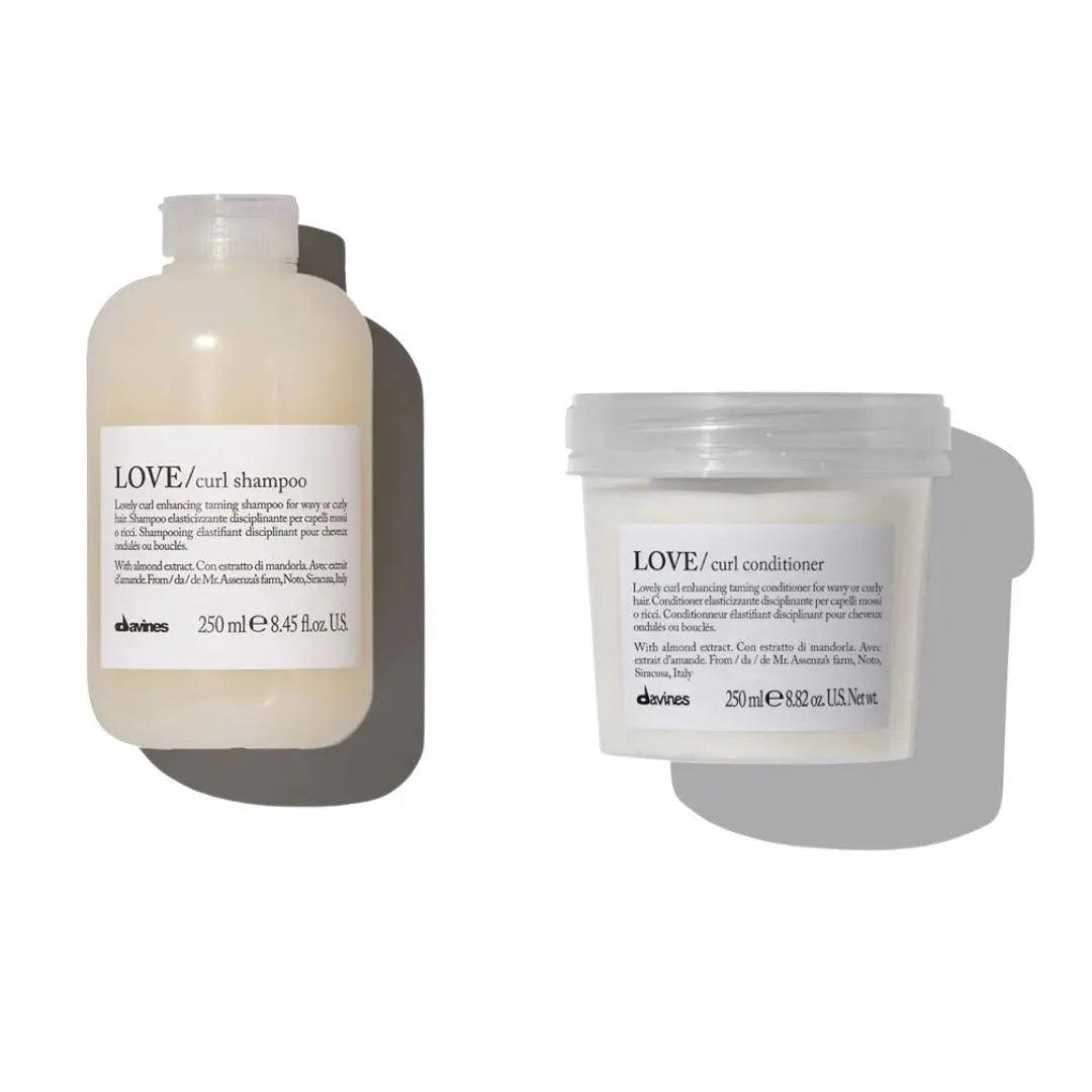 Davines Love Curl Enhancing Shampoo and Conditioner Duo 250ml for soft, elastic, and voluminous curly hair.