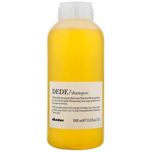 Davines Essential Haircare DEDE Shampoo in a 1000ml bottle, ideal for gentle cleansing of fine to medium hair.