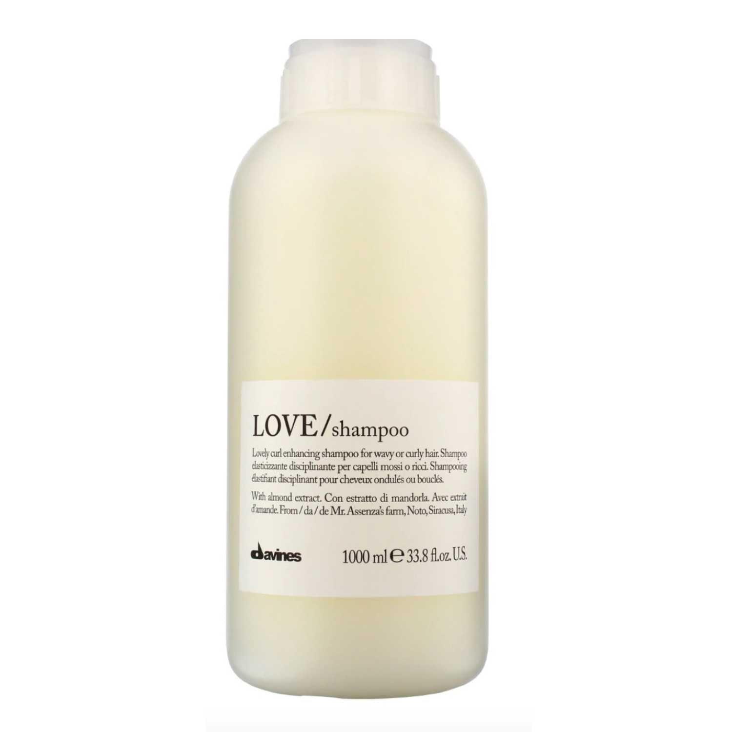 Davines Essential Haircare LOVE Curl Shampoo liter bottle for wavy or curly hair, enhancing volume and shine.