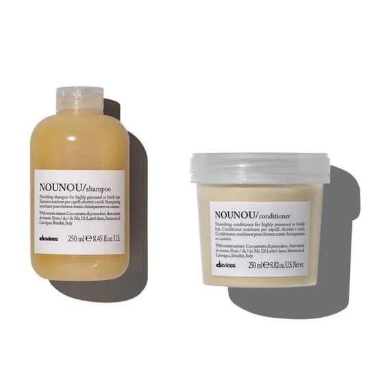 Davines Nounou Shampoo and Conditioner Duo 250ml for nourishing and repairing damaged hair.