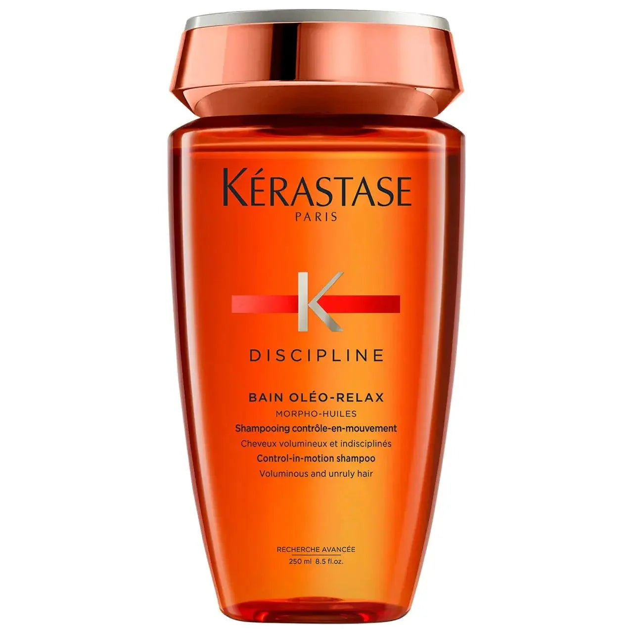 Kérastase Discipline Bain Oléo-Relax Shampoo for frizz control and smooth unruly hair, 250 ml bottle.