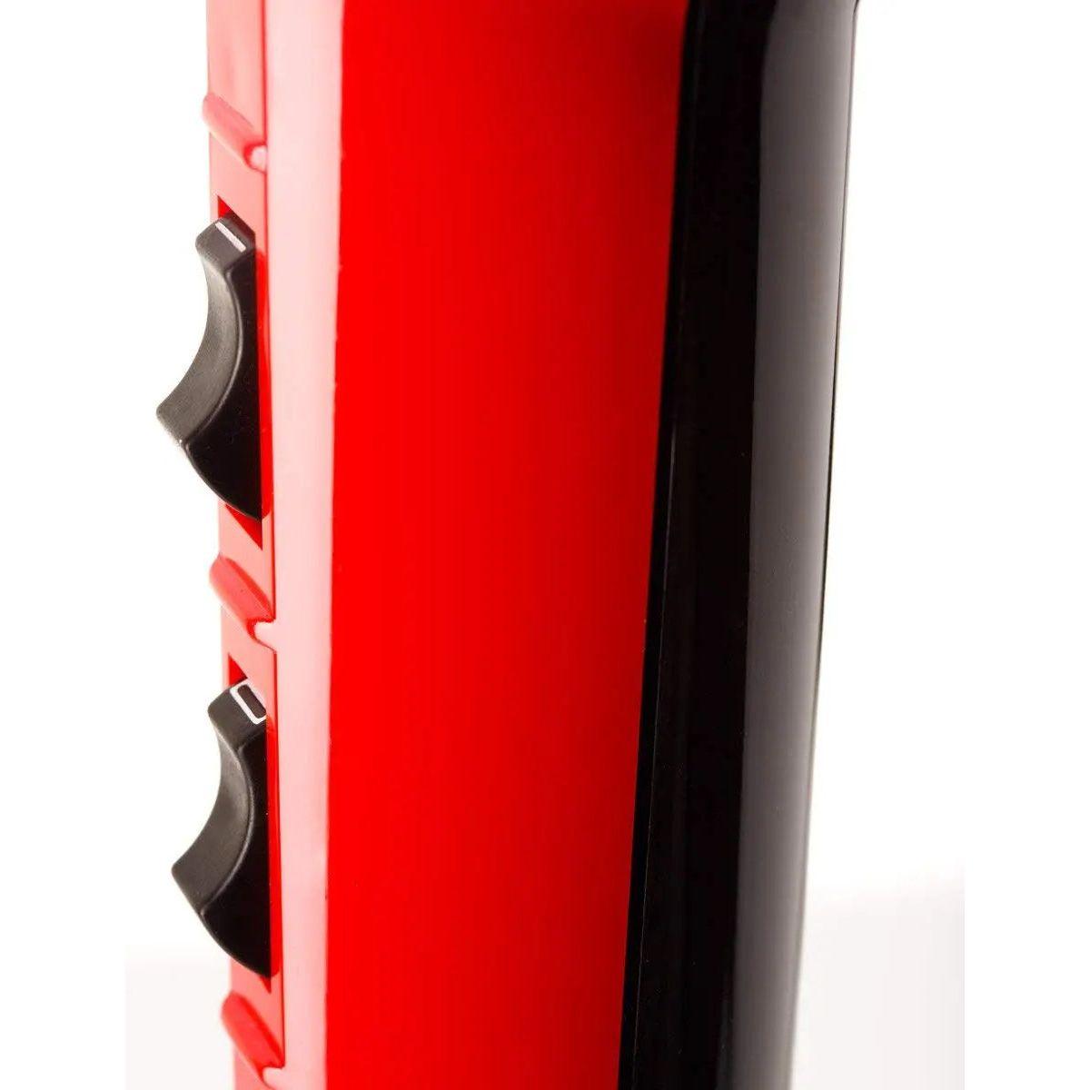 Elchim Classic 2001 hair dryer side view showcasing its sleek red and black design with control buttons.