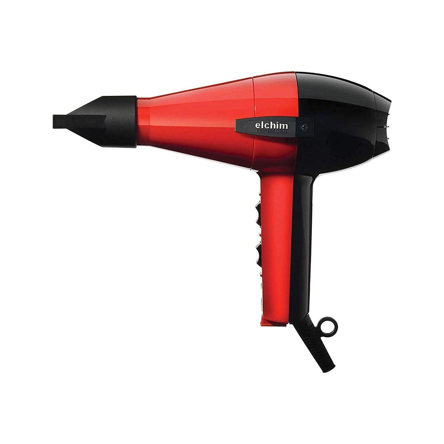 Elchim Classic 2001 lightweight hair dryer in red and black, designed for professional use with high airflow and constant temperature.