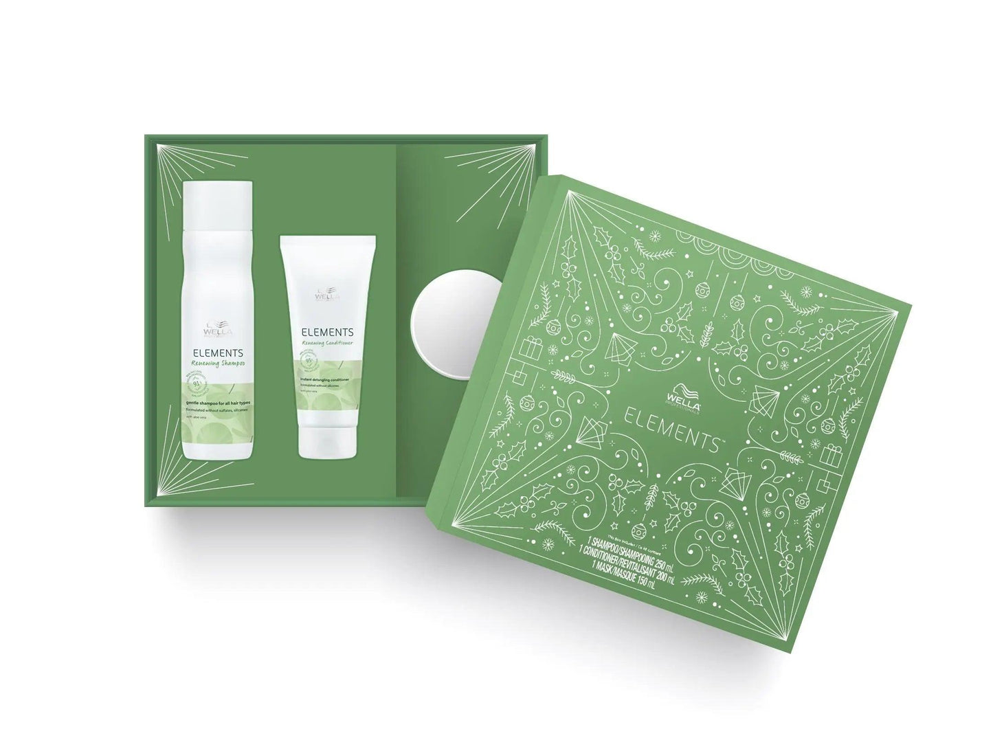 Elements Trio hair care set, featuring shampoo and conditioner in eco-friendly packaging for gentle, healthy hair.