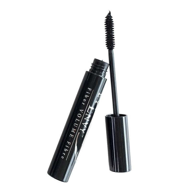 Eyenvy Fiber Mascara with tapered brush for thickening, lengthening, and volumizing lashes, water-resistant formula.