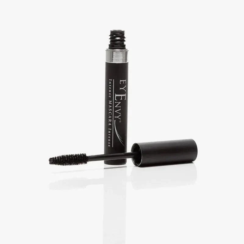 Eyenvy Intense Mascara in black with applicator, offering volume, length, and keratin boosting benefits for natural lashes.