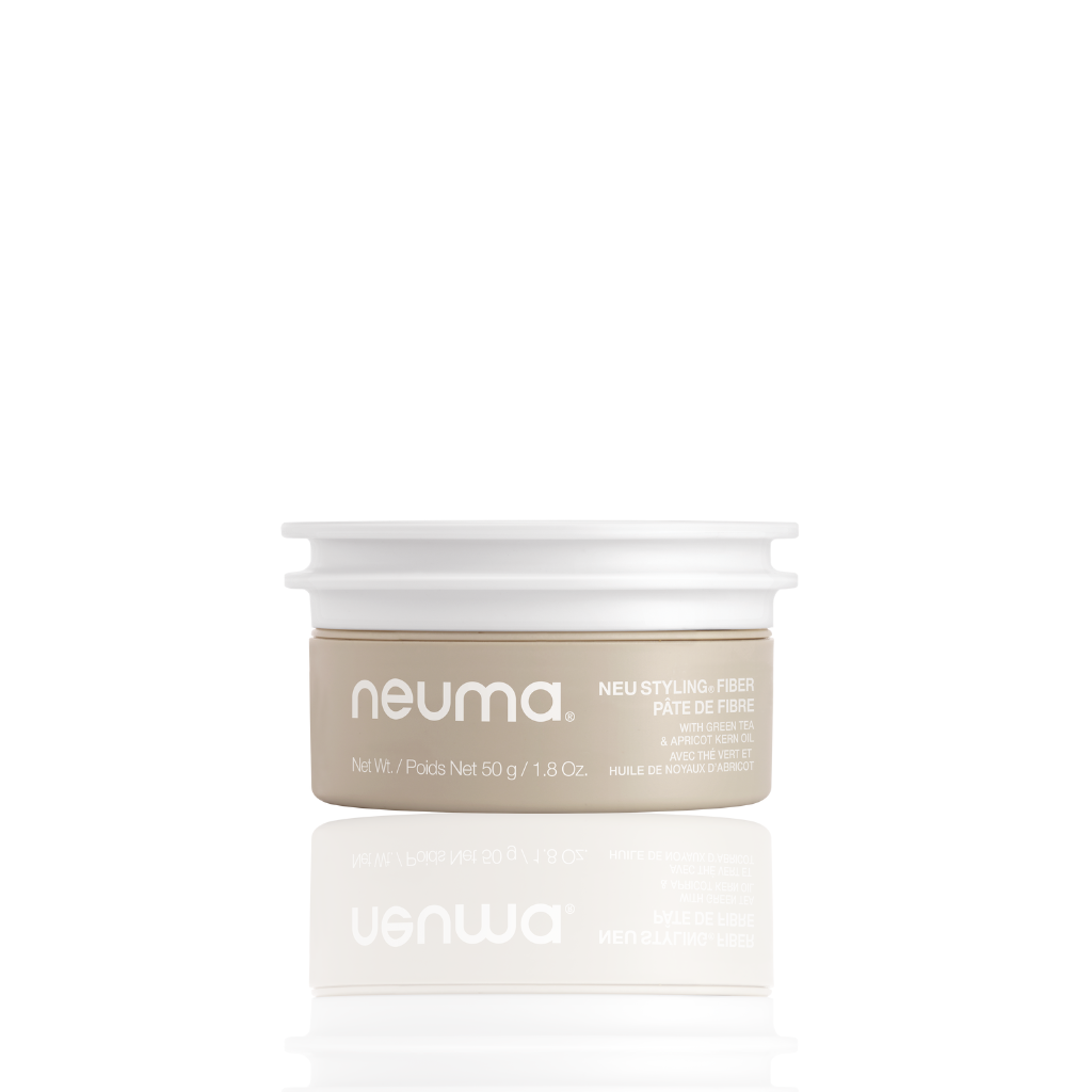 Neuma Neu Styling Fiber product jar, 50g, designed for strong hold, texture, and matte finish with lavender aroma.