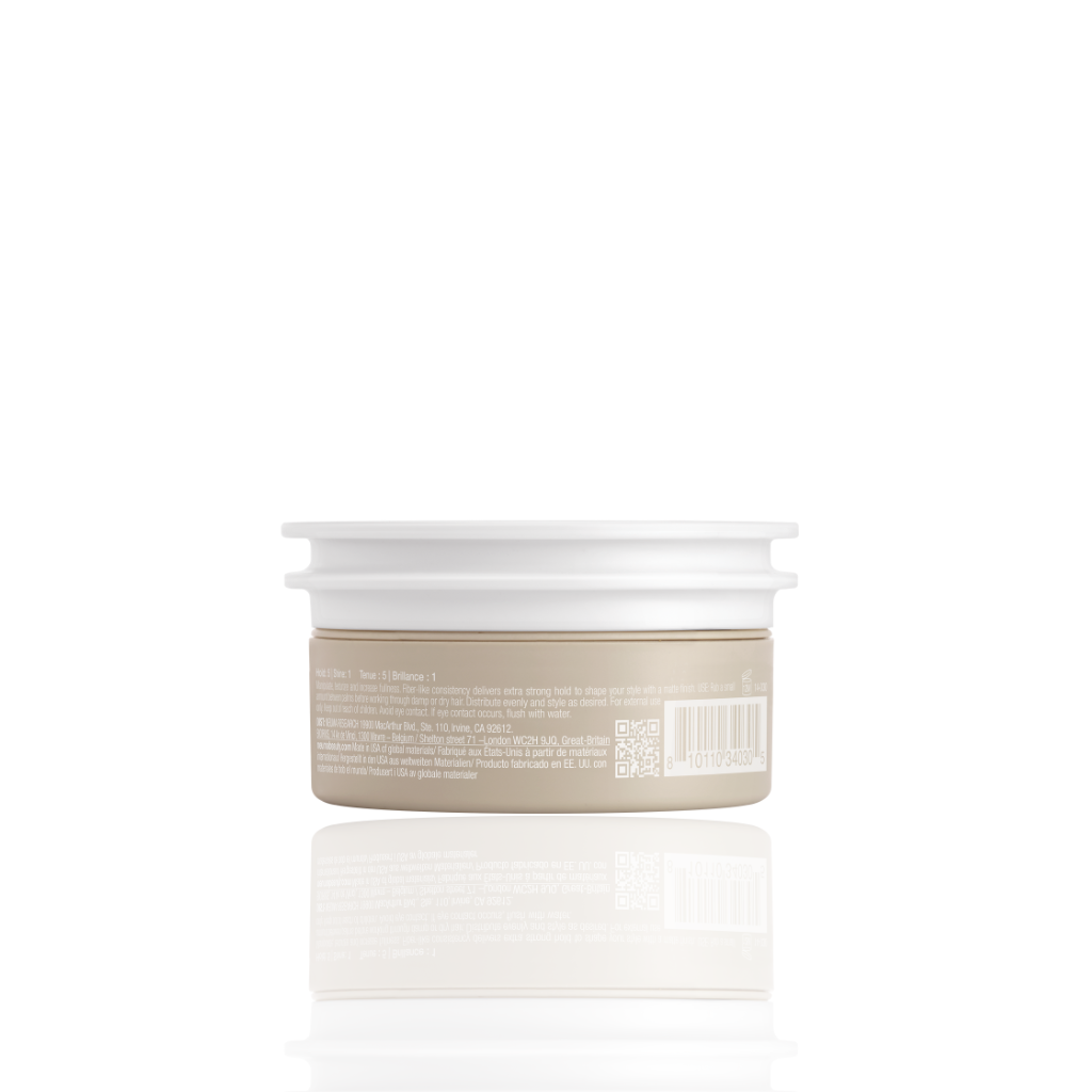 Neu Styling Fiber product jar with matte finish, delivering strong hold and textured fullness, featuring lavender, mandarin, and vanilla aroma.