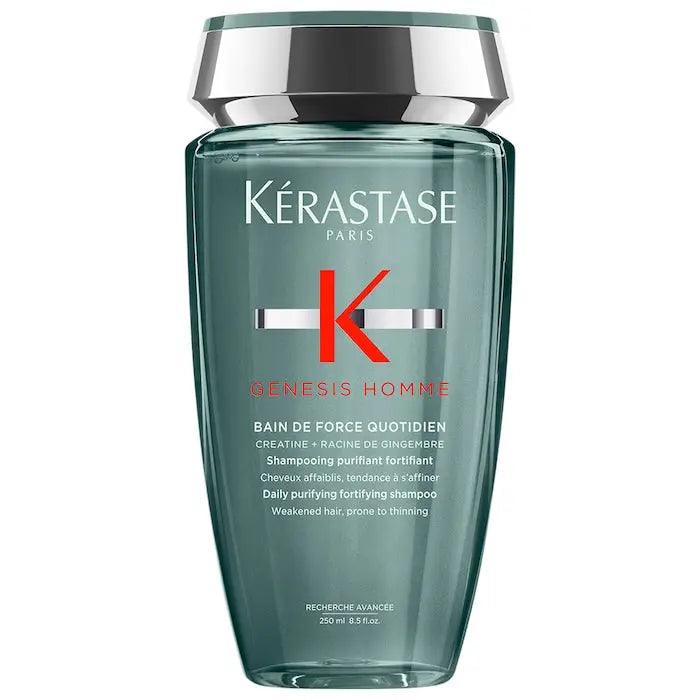 Kérastase Genesis Homme Bain de Force Quotidien Shampoo bottle for strengthening weakened men's hair and preventing breakage.