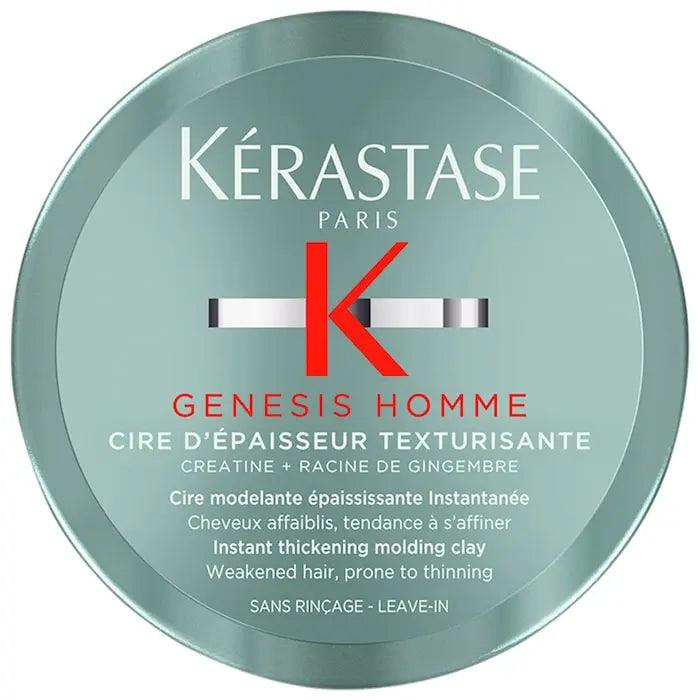 Kérastase Genesis Homme Cire d'Épaisseur Texturisante hair wax for structured men's hairstyles in a sleek container.