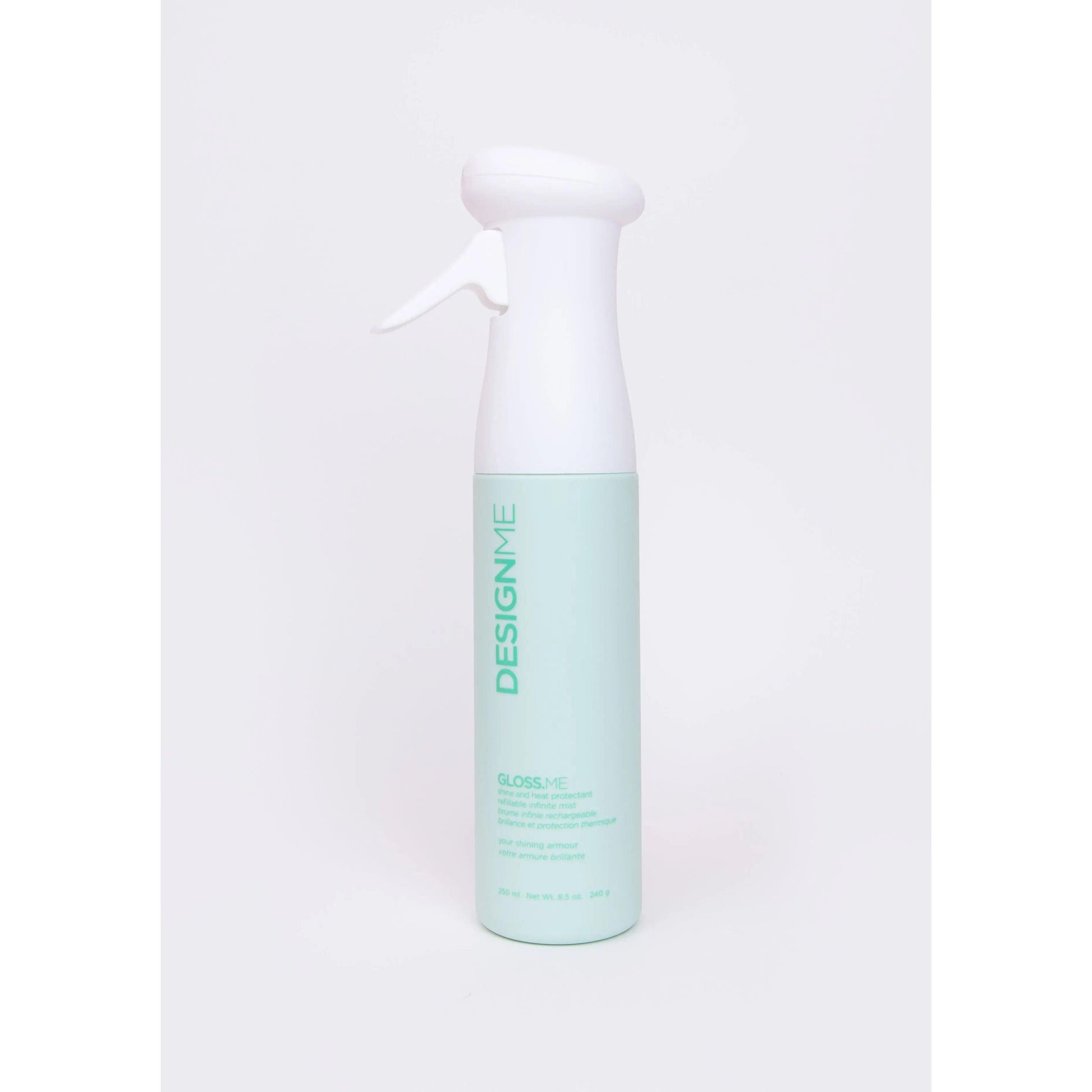 Design.ME Gloss Me Hair Shine Spray Bottle on White Background