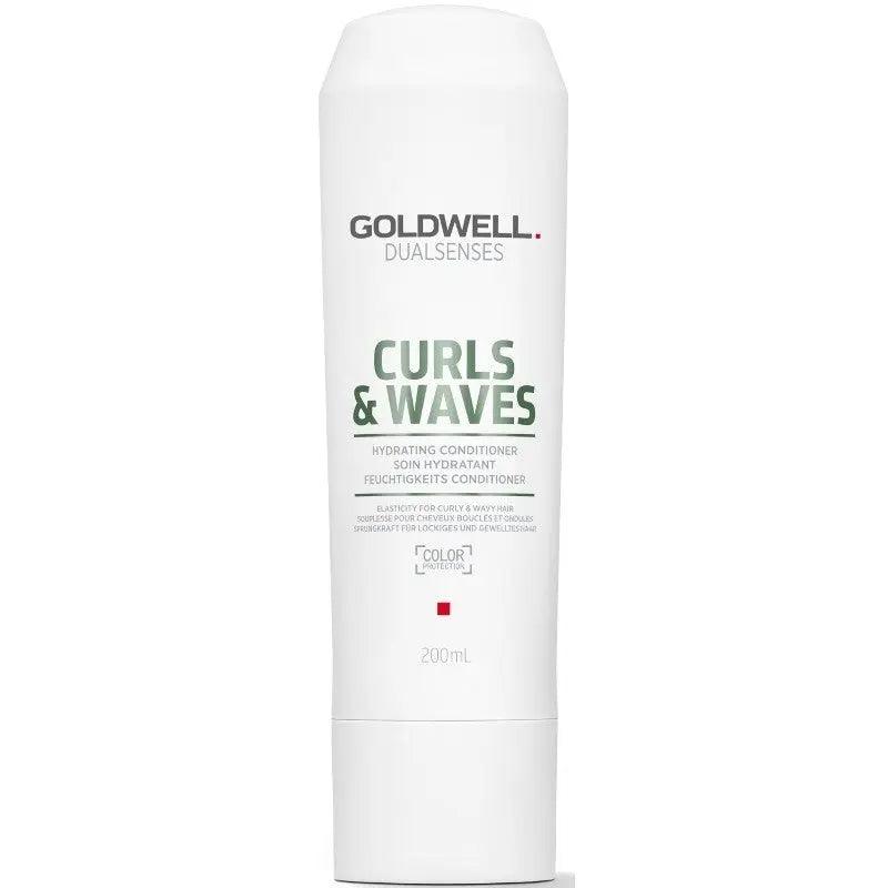 Goldwell Dualsenses Curls & Waves Hydrating Conditioner bottle for curly hair, 200ml, lightweight formula for hydration and softness.