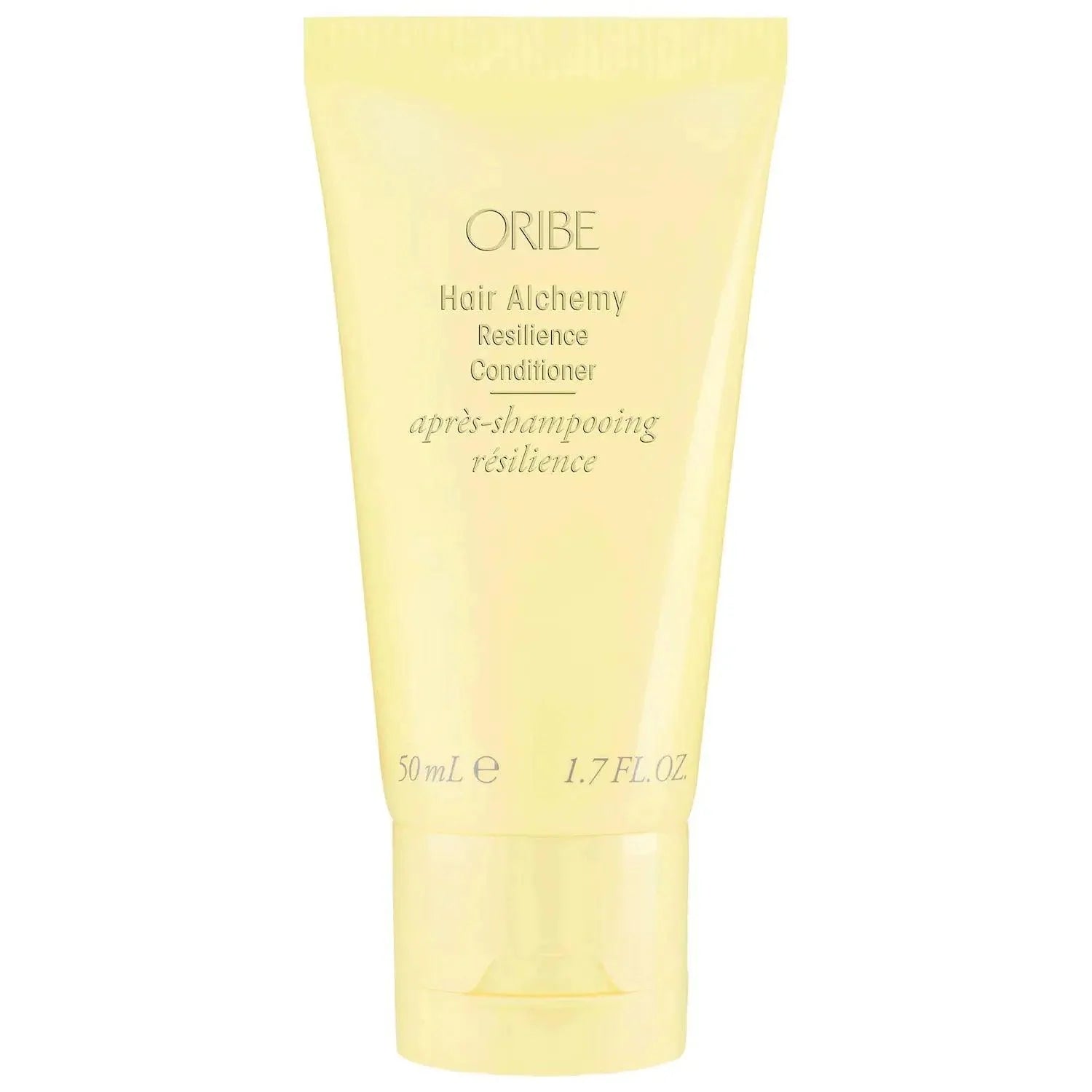 Hair Alchemy Resilience Conditioner in a yellow tube, 50ml, promoting strength and moisture for healthy hair.