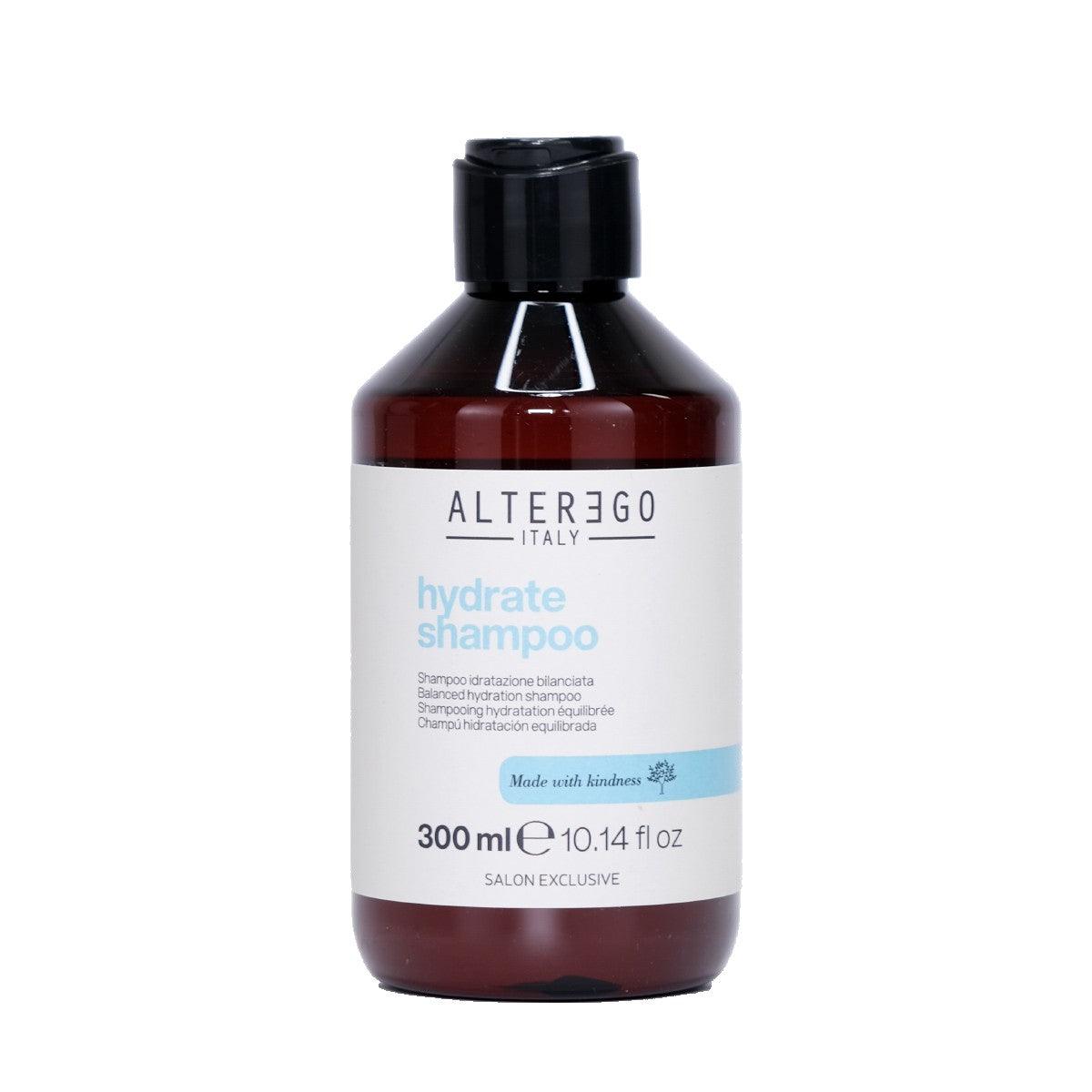 Hydrate Shampoo bottle by Alter Ego Italy, 300 ml size, silicone-free formula for hydrated hair.