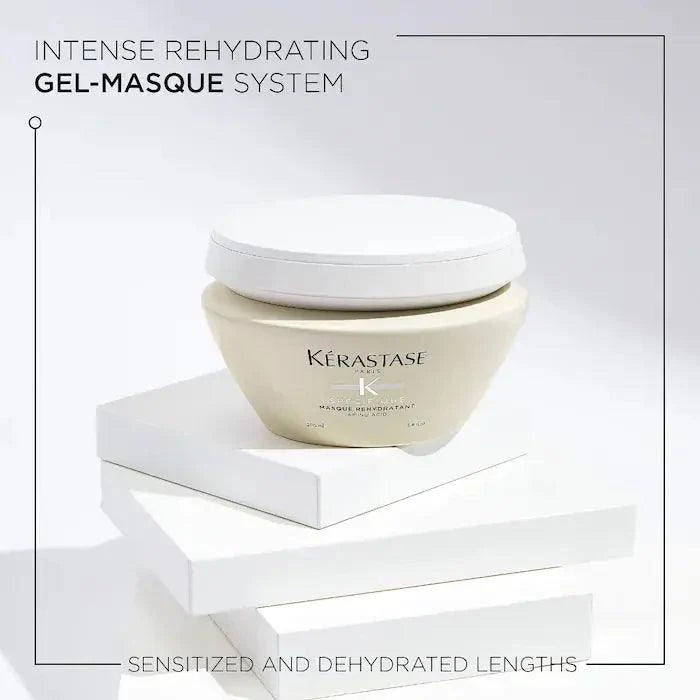 Kérastase Spécifique Masque Réhydratant hair mask on a white background, promoting intense hydration for dry scalps.