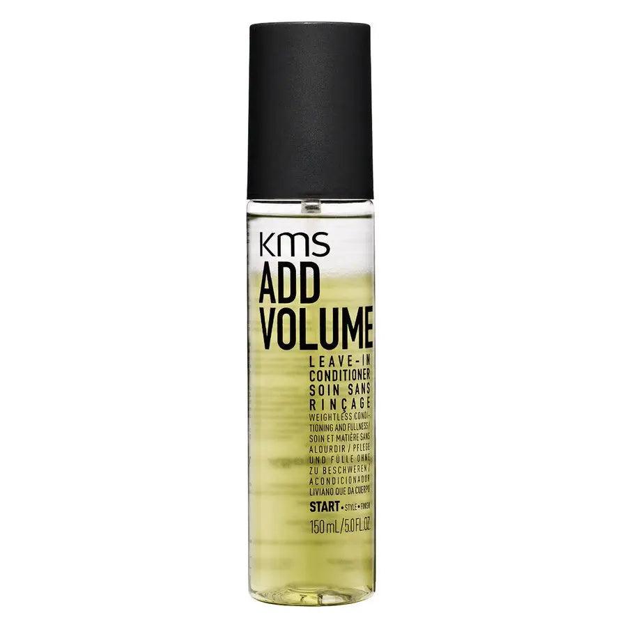 KMS Addvolume Leave-in Conditioner bottle with a sleek design, featuring nourishing ingredients for thicker hair.