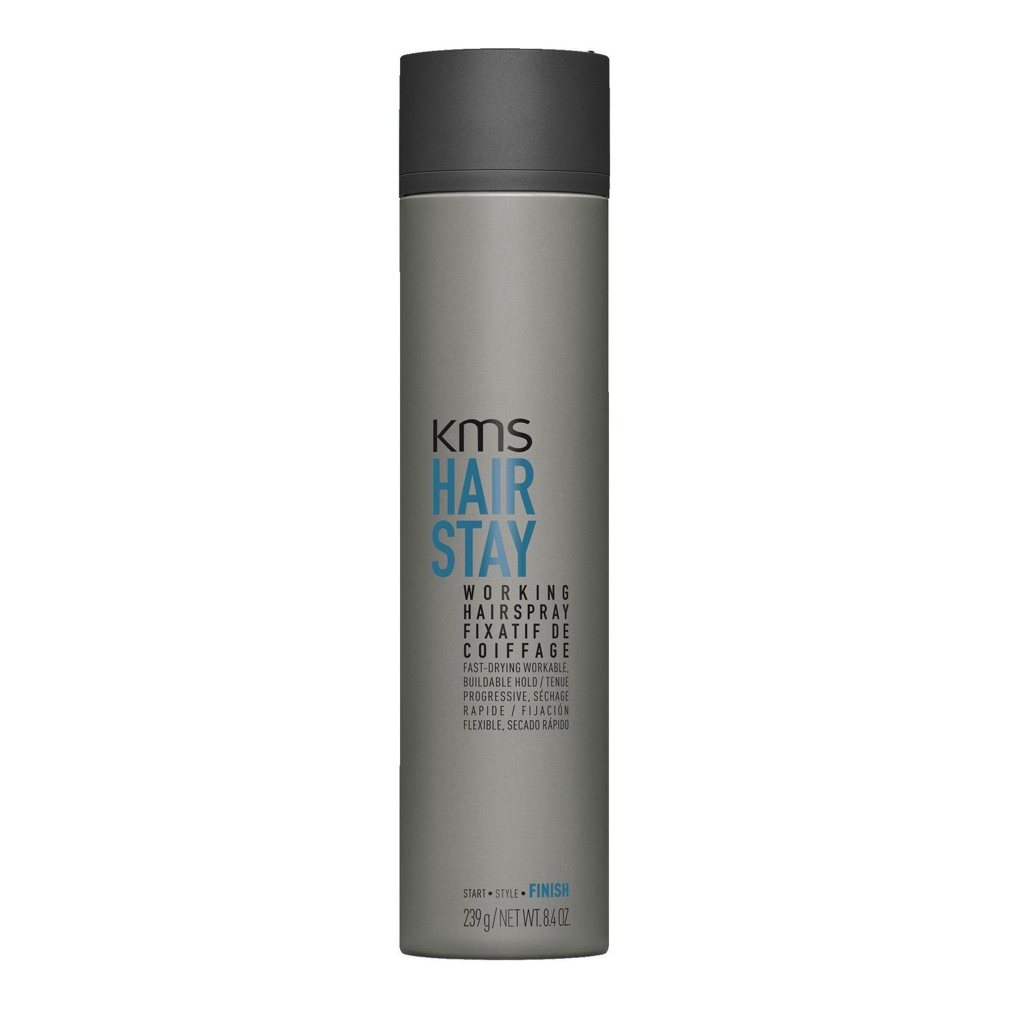 KMS Hairstay Working Hairspray 300ml, a dry spray for flexible hold and reworkable styles. Ideal for building your look.