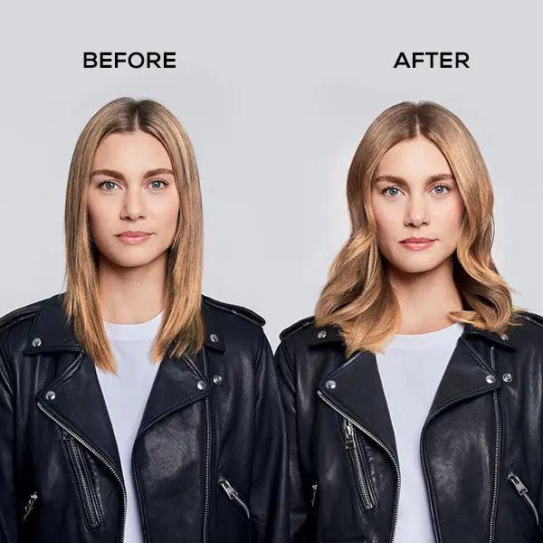 Before and after results of hair styling with L’Oréal Professionnel Steampod 3.0, showing smooth, transformed hair.