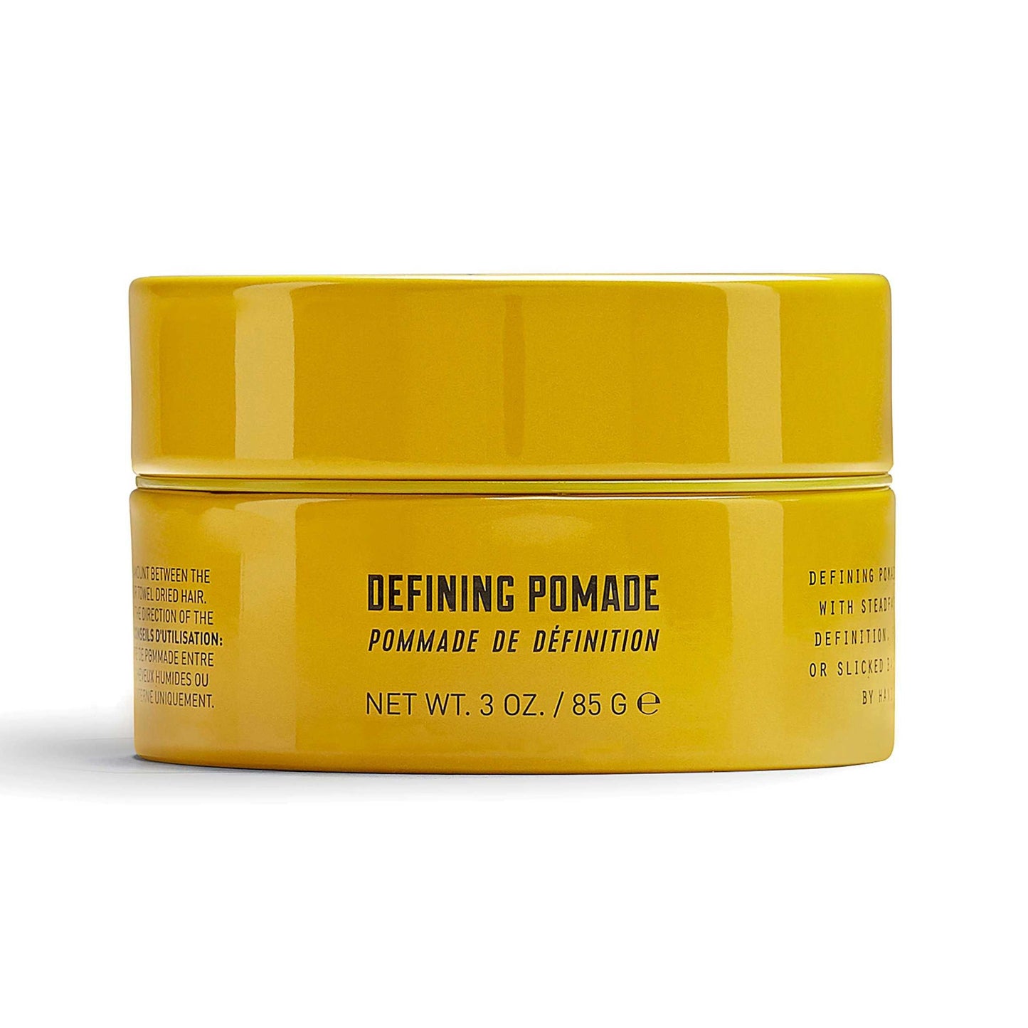Lock Stock & Barrel Defining Pomade in a yellow jar, 85g, offers high shine and steadfast hold for sleek hairstyles.